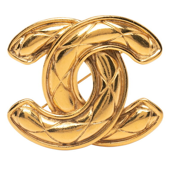 CHANEL Authentic Gold Logo Brooch